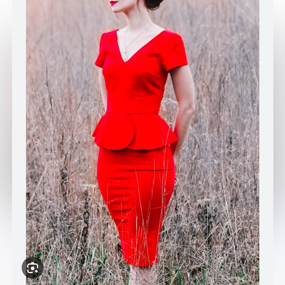 Collectif Vintage Maven Red Wiggle Peplum Siren Dress ♥️🔥 - Picture 2 of 4